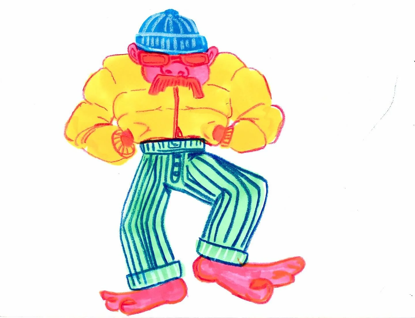 shoutout to this dude - big yellow jacket but no shoes ????