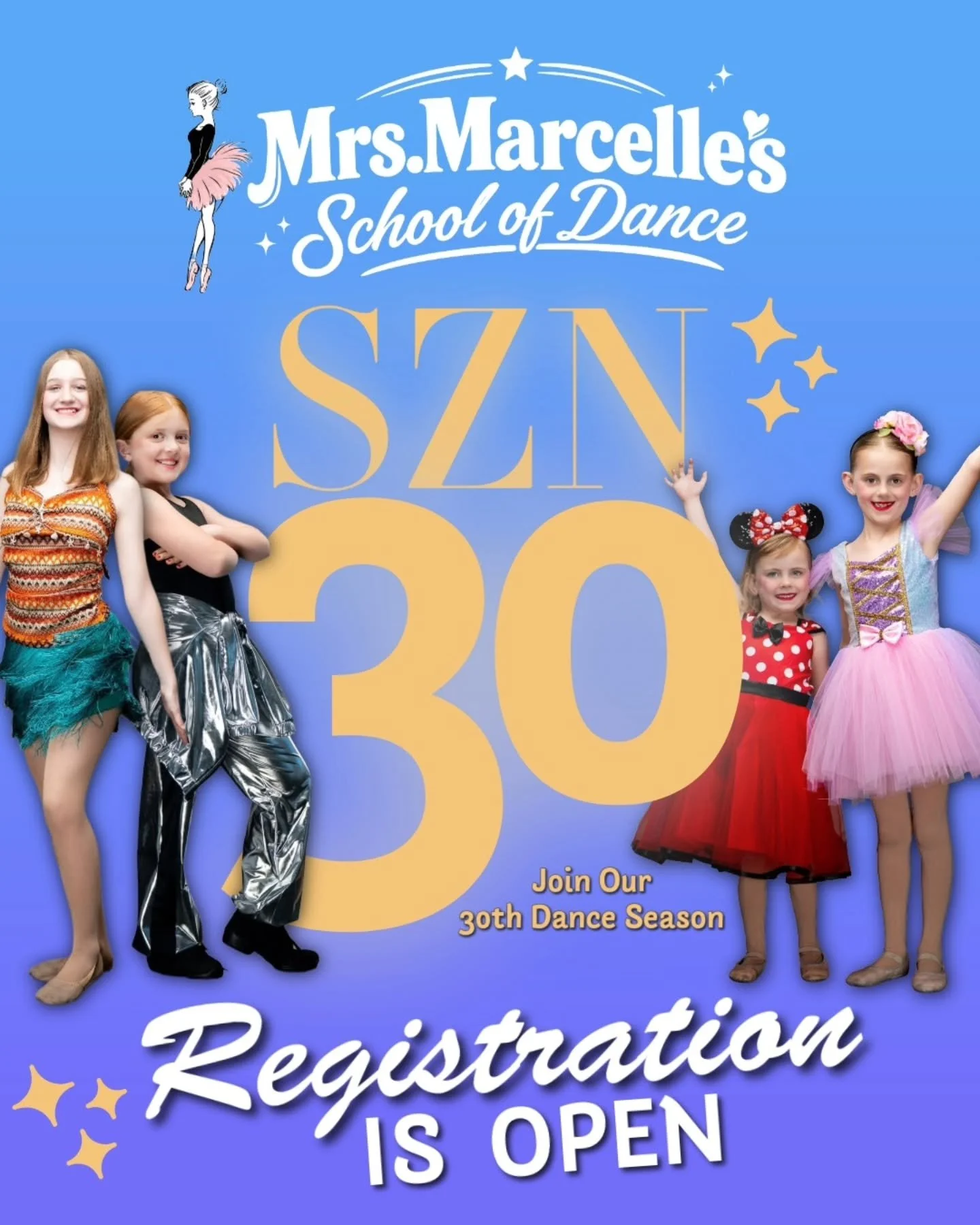 ✨ Season 30 Registration is OPEN! ✨

We are so excited to celebrate 30 incredible seasons of dance with you! 💖 Whether your dancer is stepping into the studio for the very first time or returning for another amazing year, we can't wait to welcome ev