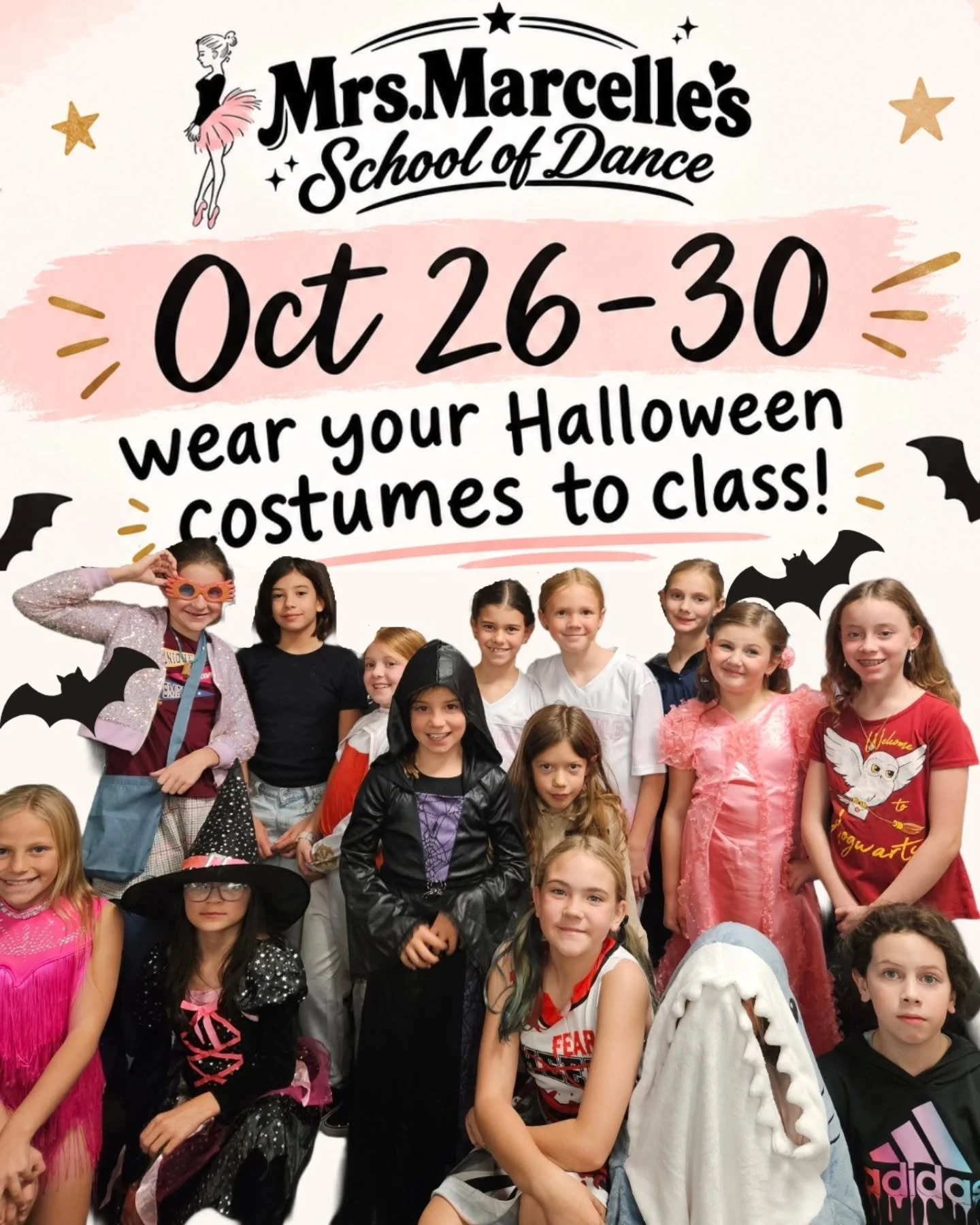 🎃 It&rsquo;s Halloween Week! 👻

Dancers are welcome to wear their Halloween costumes to class! If you don&rsquo;t celebrate Halloween, feel free to wear another fun dress-up outfit. 😊

Please leave all accessories at home and make sure costumes al