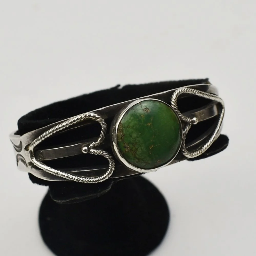 Navajo Silver and Turquoise Bracelet with Applied Hearts, c. 1930s