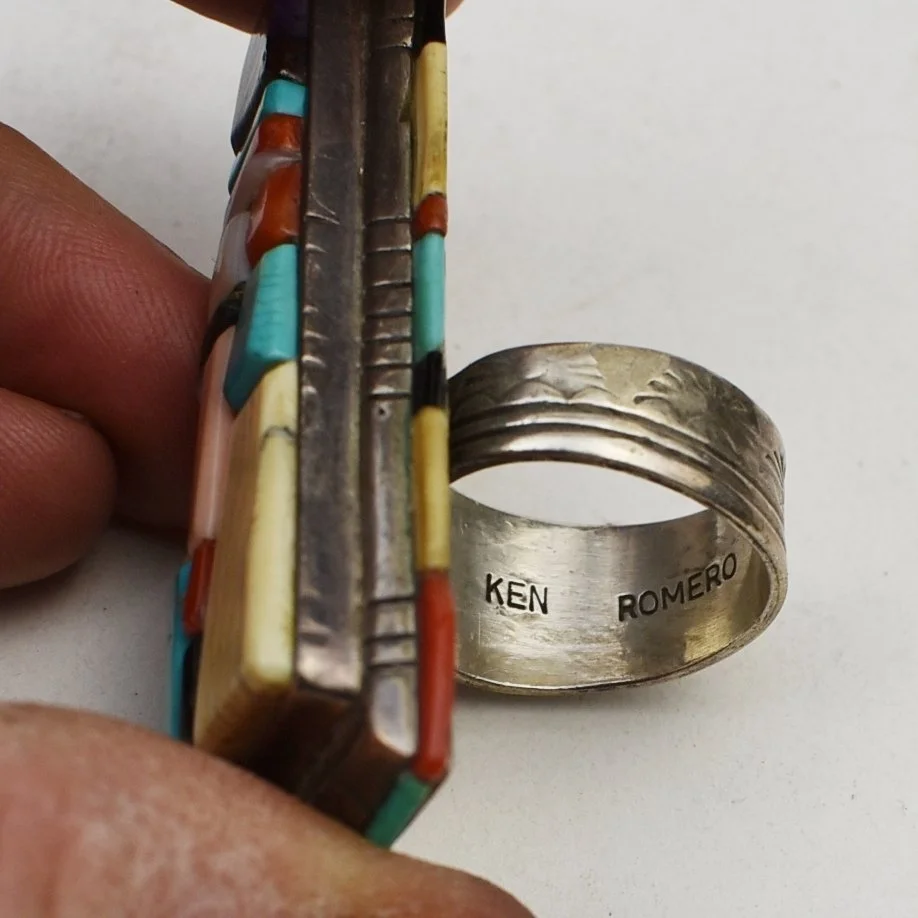 Ken Romero (Taos/Laguna) Silver and Inlay Ring, c. 1990s — Turkey