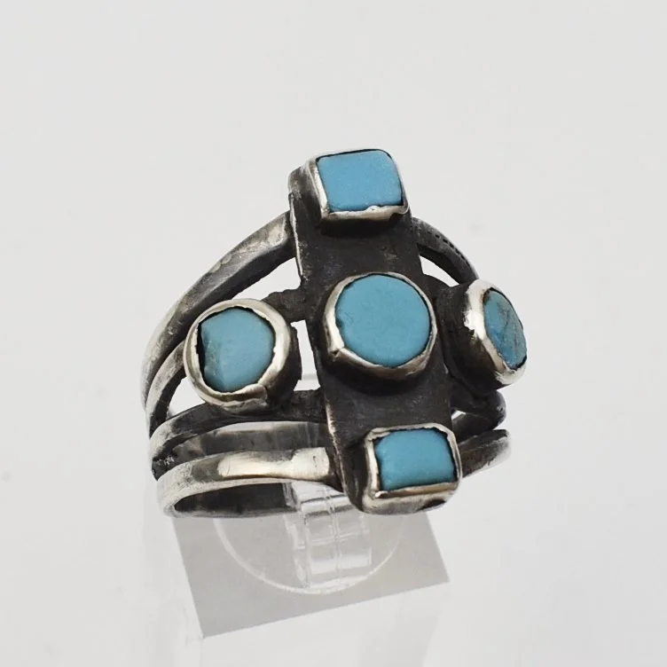 Navajo Silver Ring with Turquoise and Hubbell Glass, c. 1920