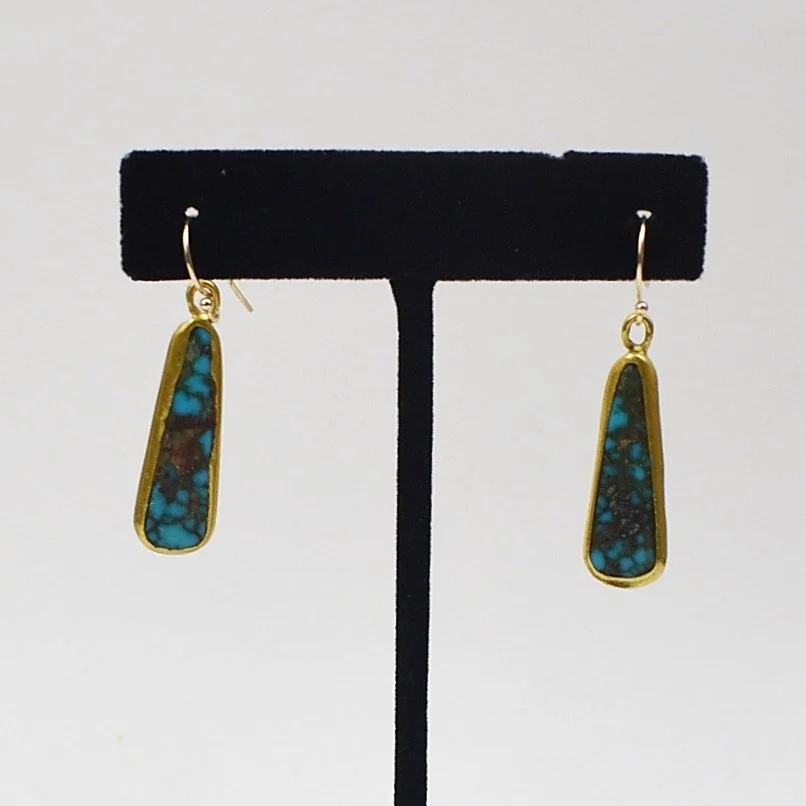 Pueblo 22k Gold and Turquoise Earrings, c. 1900