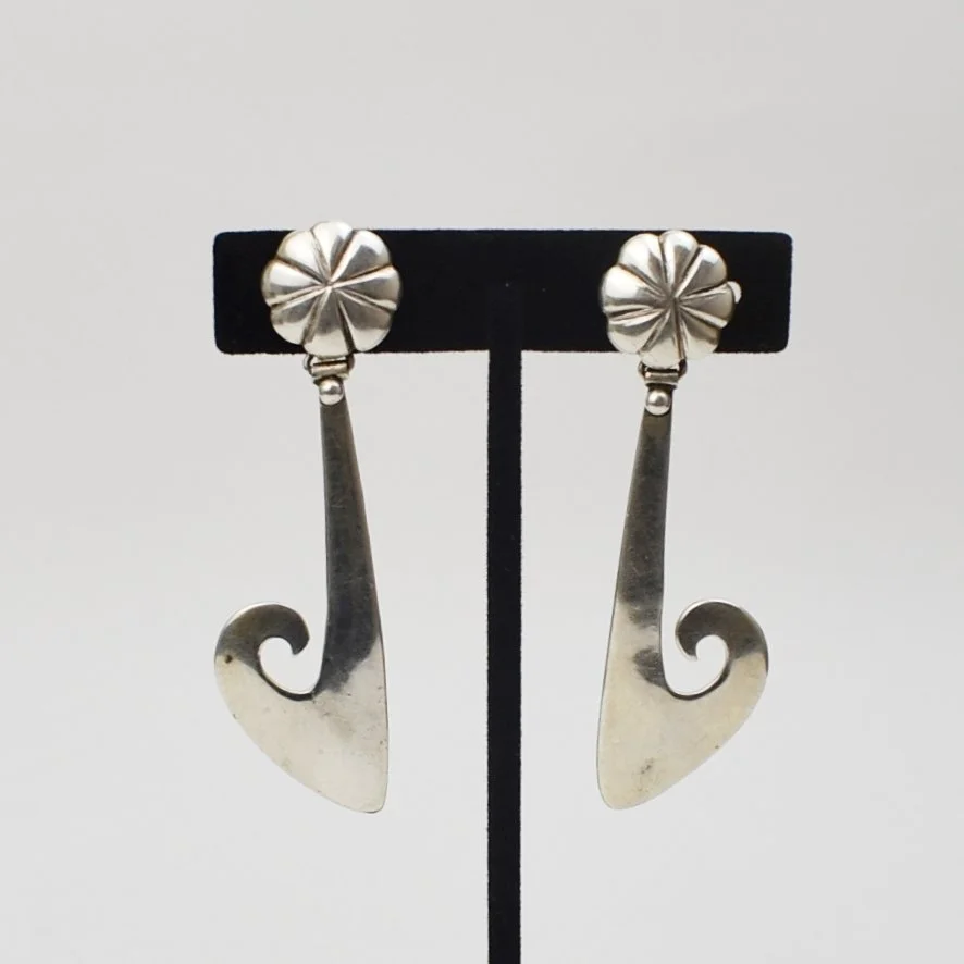 Lewis Lomay (Hopi) Silver Earrings, c. 1970
