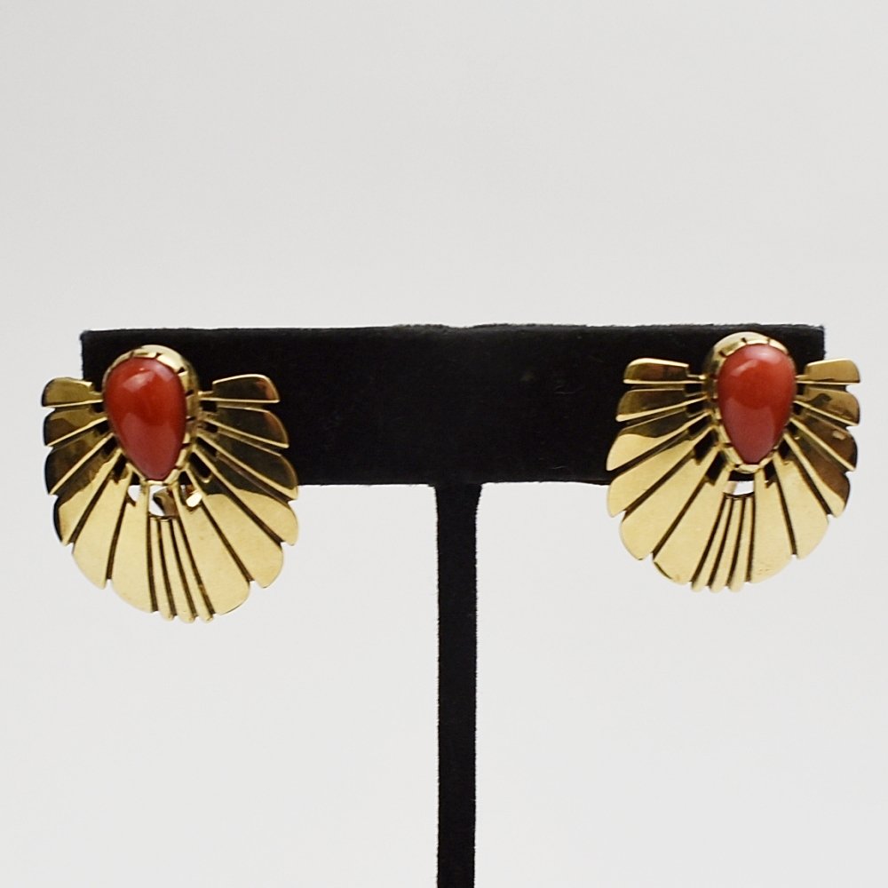 Harvey Begay (Navajo) 14k Gold and Coral Earrings