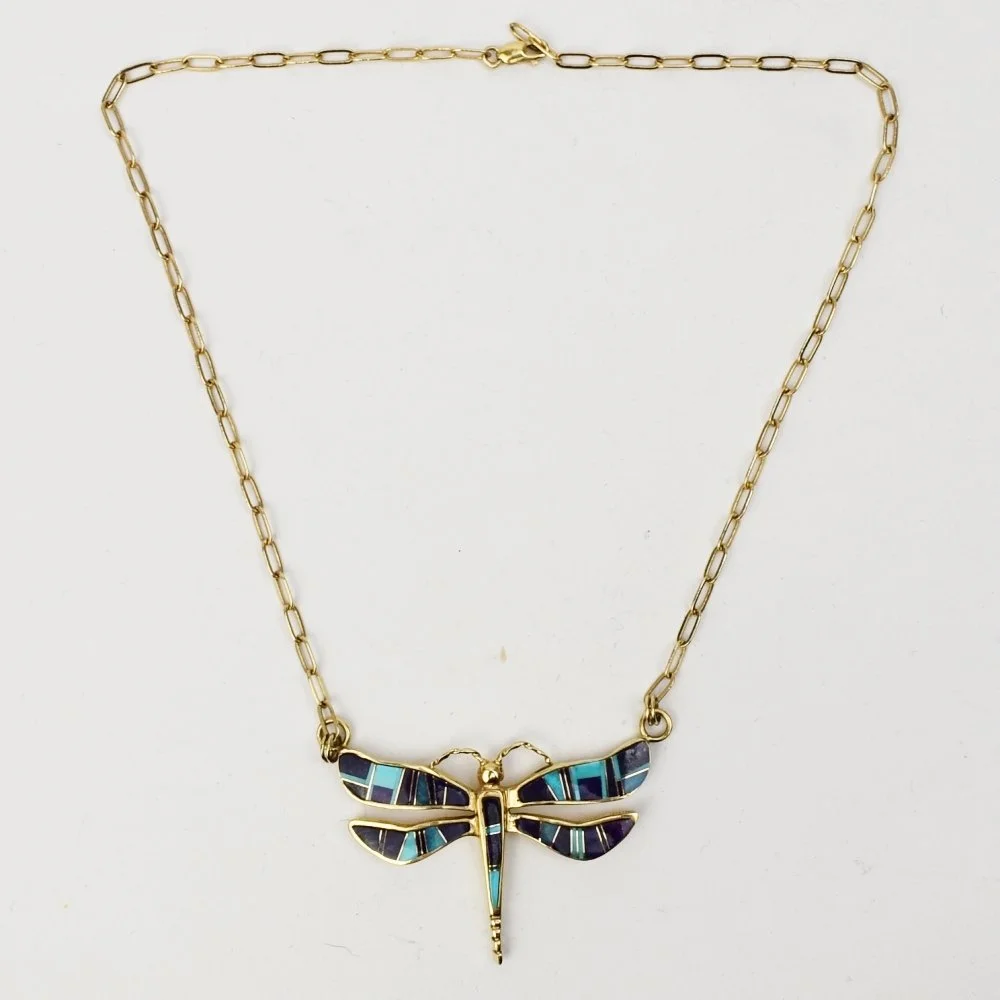 Calvin Begay (Navajo) 14k Gold Butterfly with Inlay