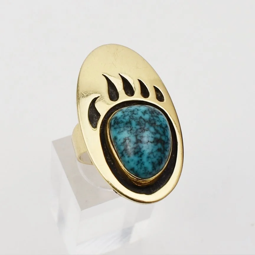 Victor Coochwytewa (Hopi) 14K Gold and Lone Mountain Turquoise Ring
