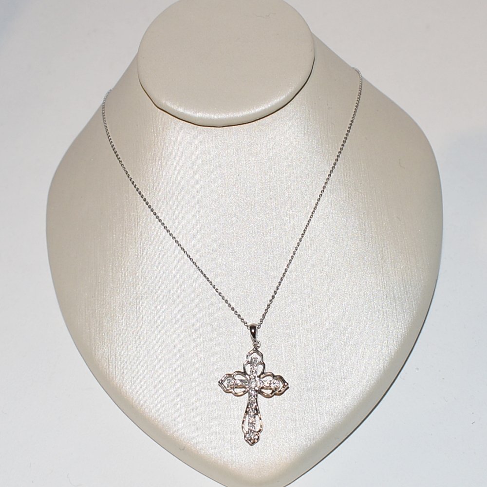 Diamond and 14k White Gold Cross Necklace