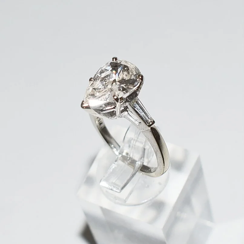 3.77 Carat Pear-Shaped Diamond Ring, 14K White Gold