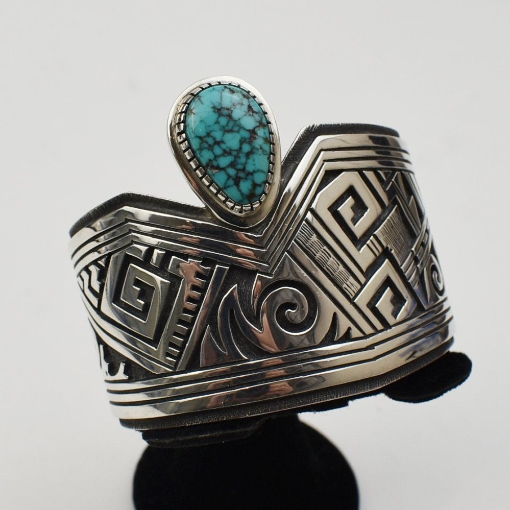 Michael Kabotie (Hopi) Silver and Lone Mountain Turquoise Bracelet