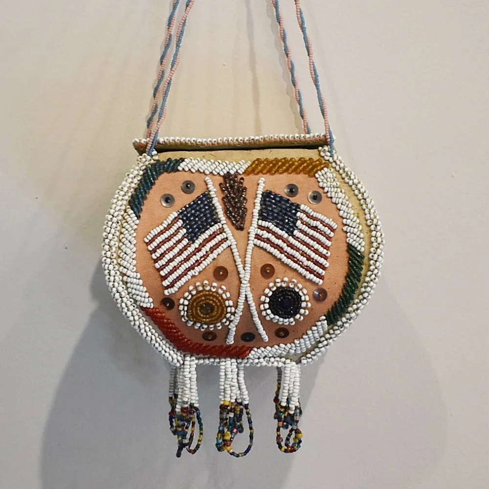 Iroquois Beaded Whimsey Box with Flags, "1929"