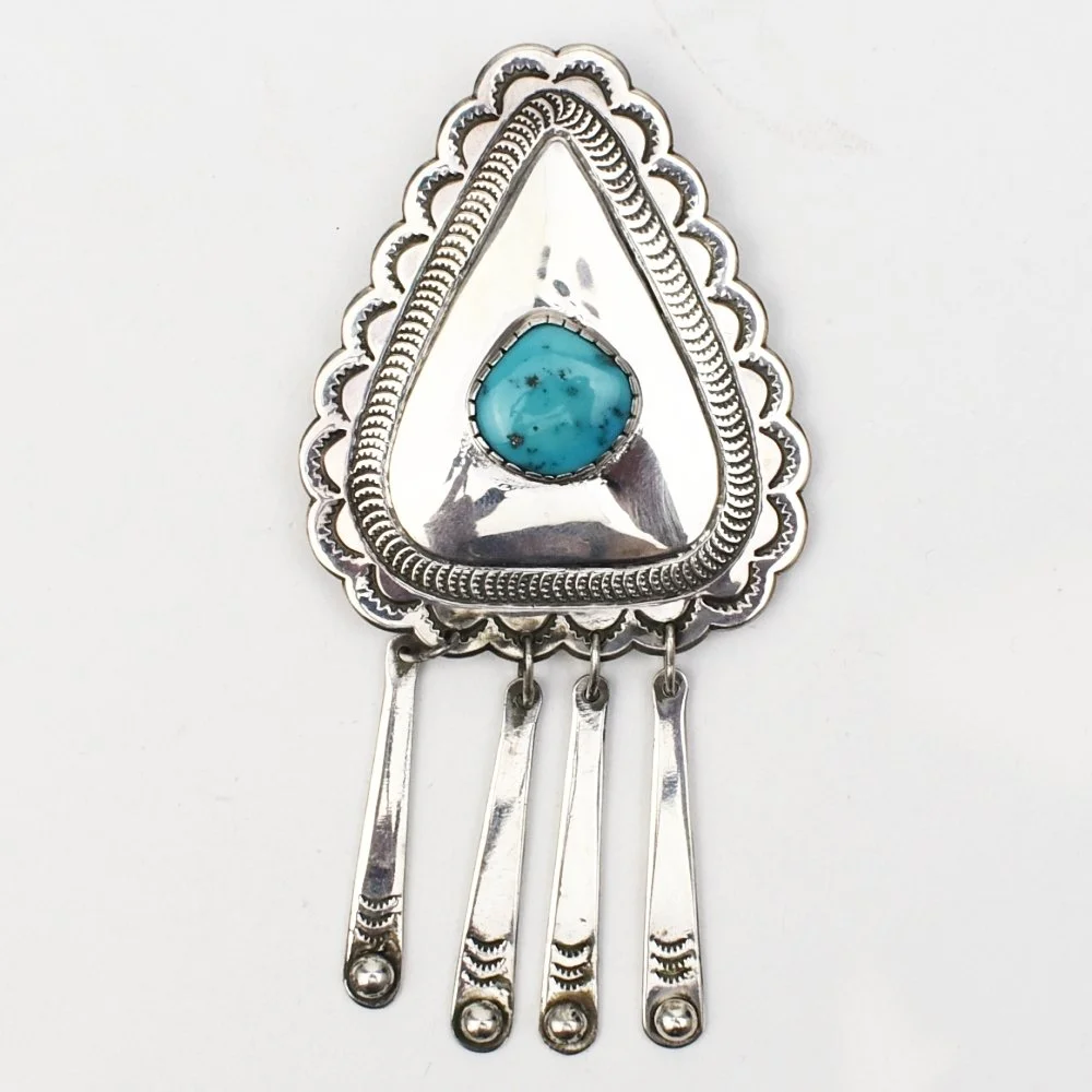 Chester Kahn (Navajo) Silver and Turquoise Pin/Pendant