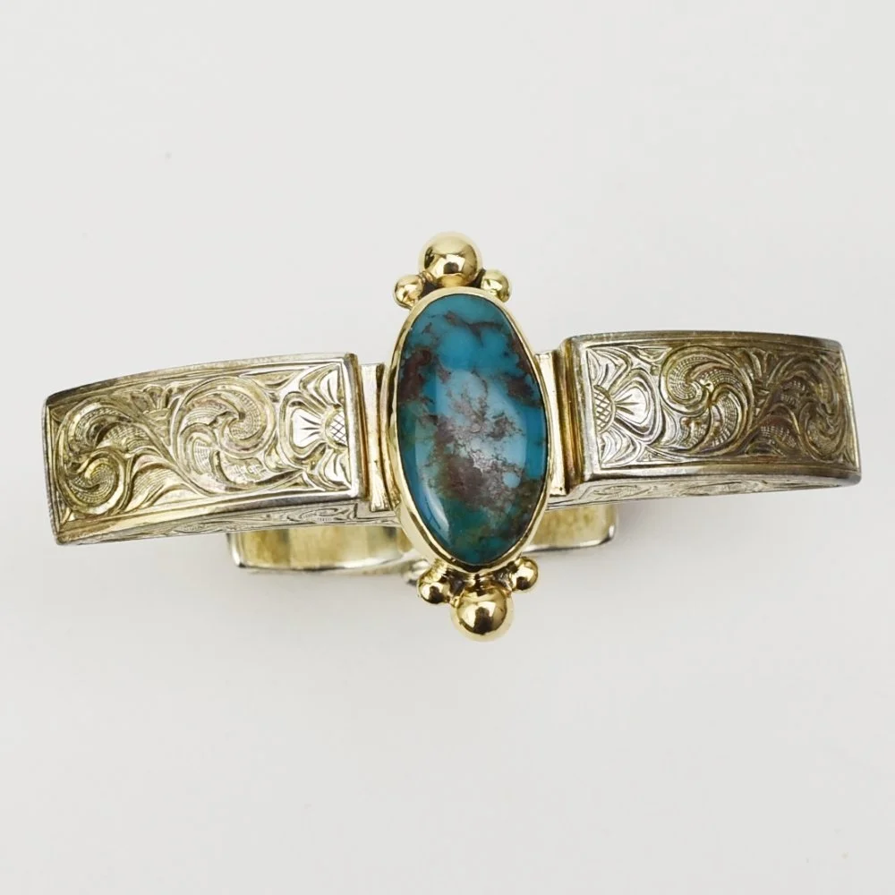 Shane Hendren (Navajo) Silver Two-Finger Ring with Turquoise