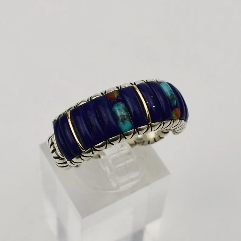 Raymond Yazzie (Navajo) Silver, Gold, Turquoise, Lapis and Coral Ring