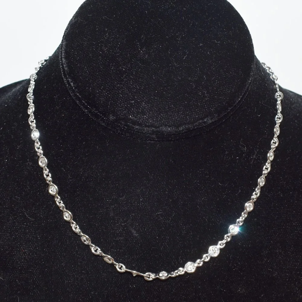 Diamond and 14k Gold Station Necklace