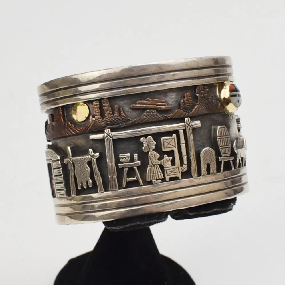 Clarence Lee (Navajo) Silver, Gold, Copper and Inlay Bracelet