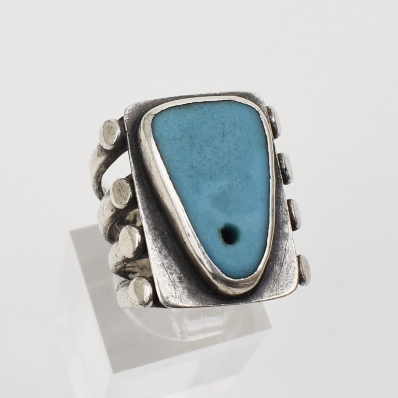 Navajo Silver and Hubbell Glass Ring, c. 1915-20