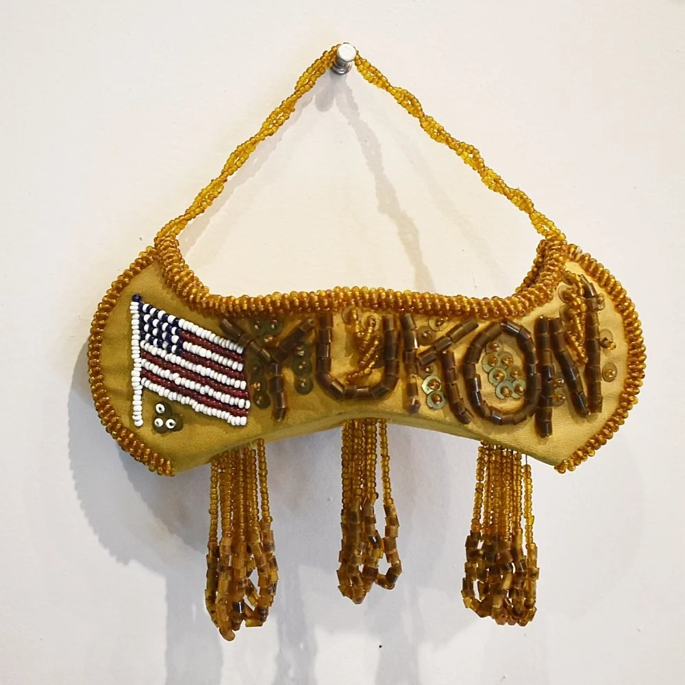 Iroquois Beaded Whimsey Canoe with Flags, "Yukon", c. 1910