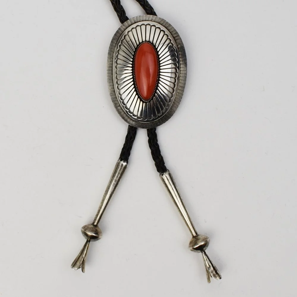 Lee Yazzie (Navajo) Silver and Coral Bolo