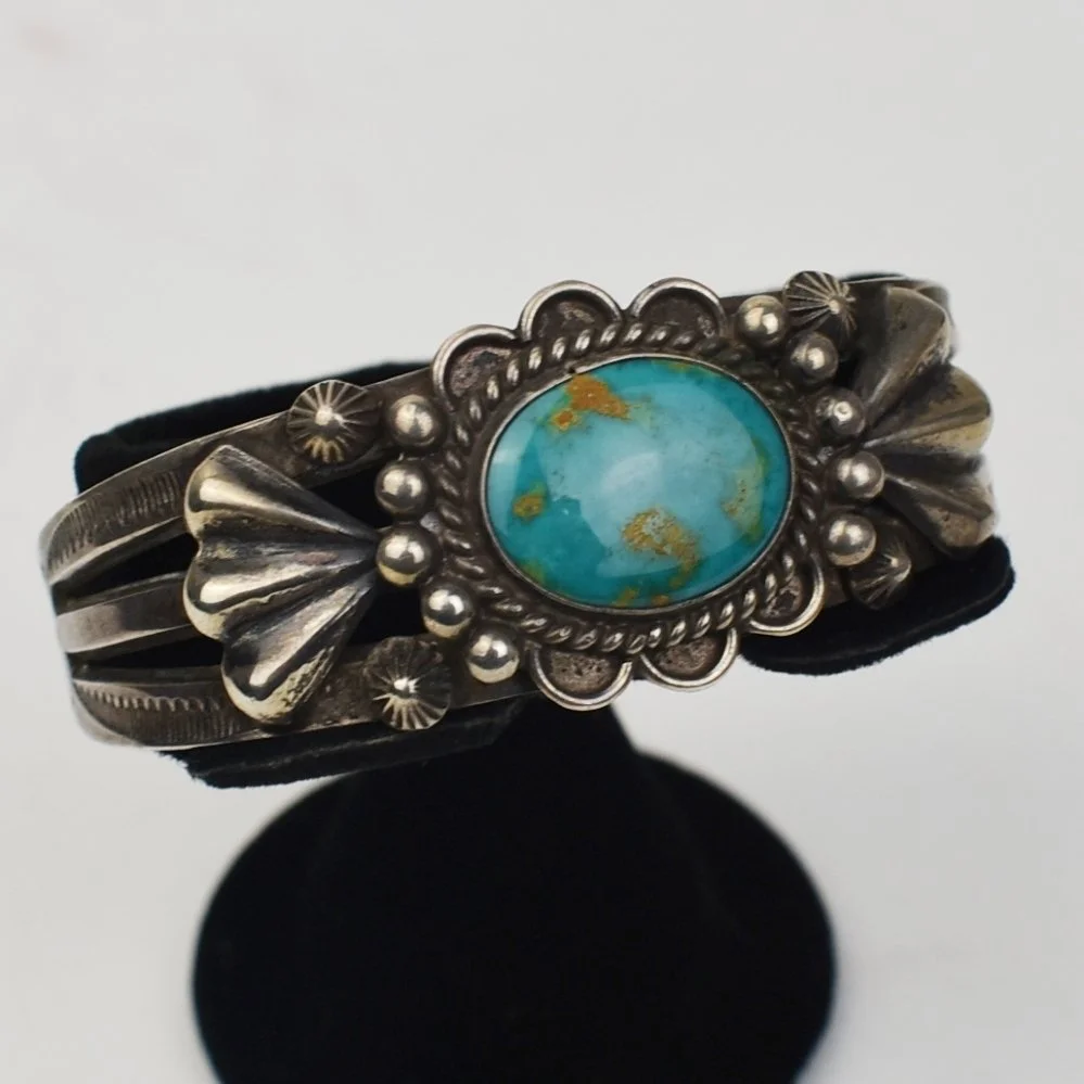 Navajo Silver and Turquoise Bracelet, UITA 22, c. 1950