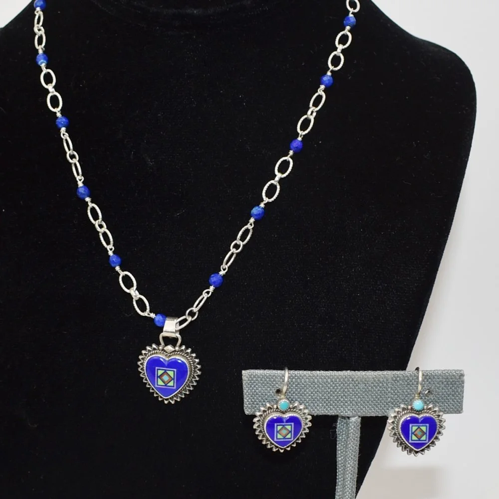 Aldrich Silver and Inlay Earrings and Necklace Set