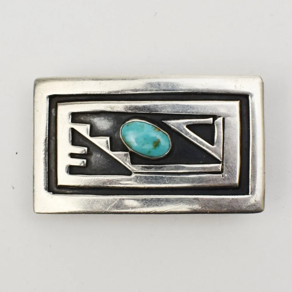 Morris Robinson (Hopi) Silver and Turquoise Buckle, c. 1950