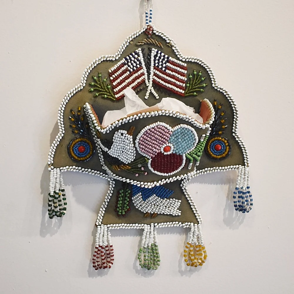 Iroquois Beaded Whimsey Broomholder with Flags, c. 1925