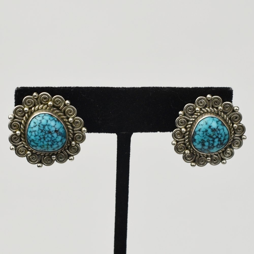 Perry Shorty (Navajo) Silver & Lone Mountain Turquoise Earrings