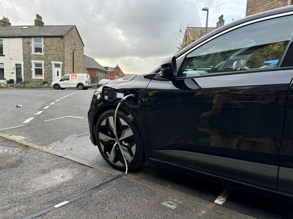 Car being charged on Lancashire residential street