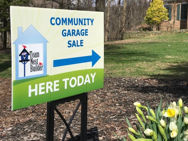 Community Garage Sale Lawn Sign in Front Lawn.JPG