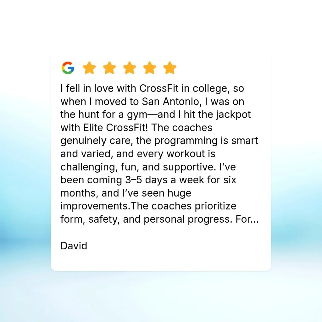 I fell in love with CrossFit in college, so when I moved to San Antonio, I was on the hunt for a gym&mdash;and I hit the jackpot with Elite CrossFit! The coaches genuinely care, the programming is smart and varied, and every workout is challenging, f
