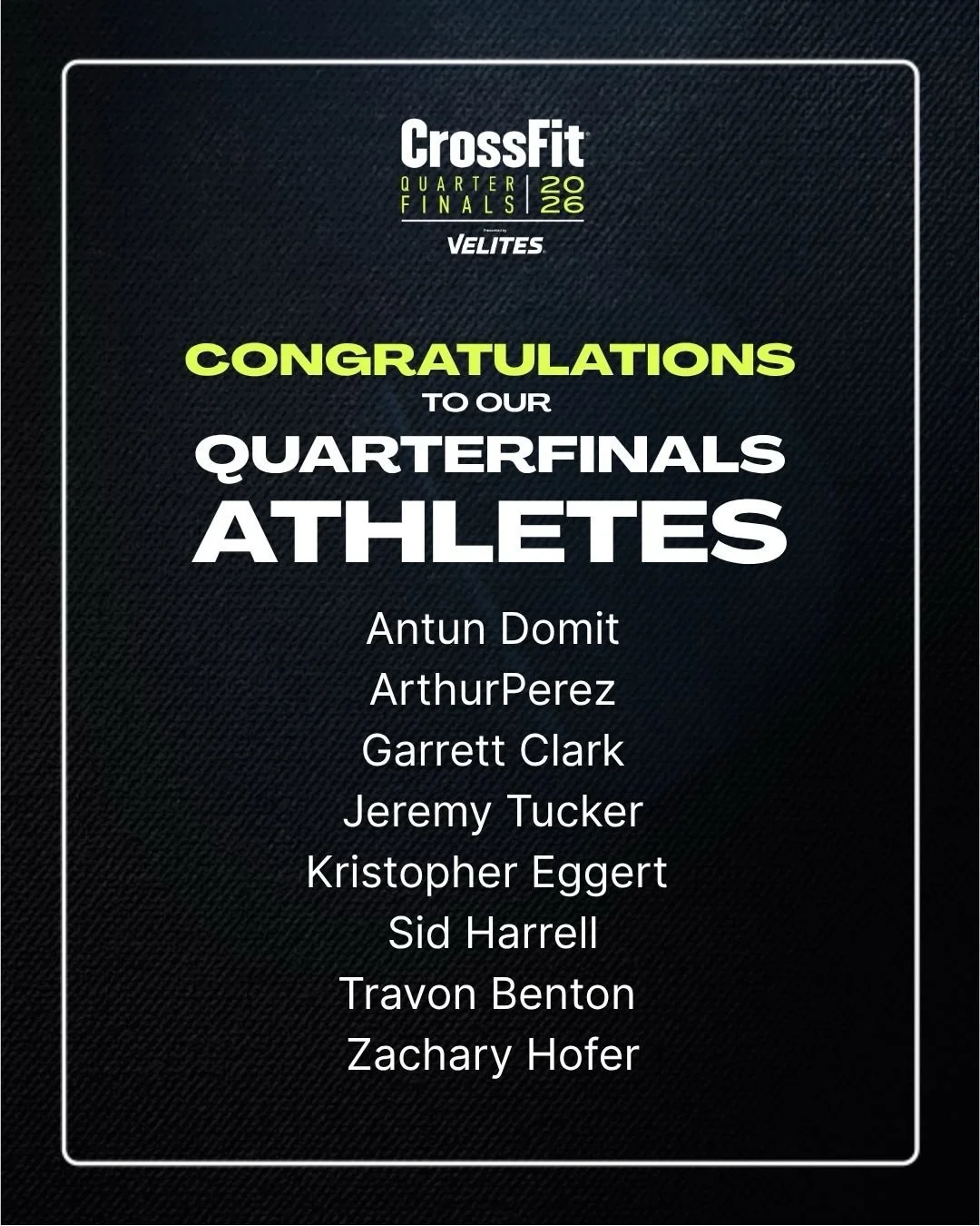 Congratulations to the Elite CrossFit members who have qualified for the 2026 CrossFit games quarterfinals taking place this weekend Thursday through Monday.