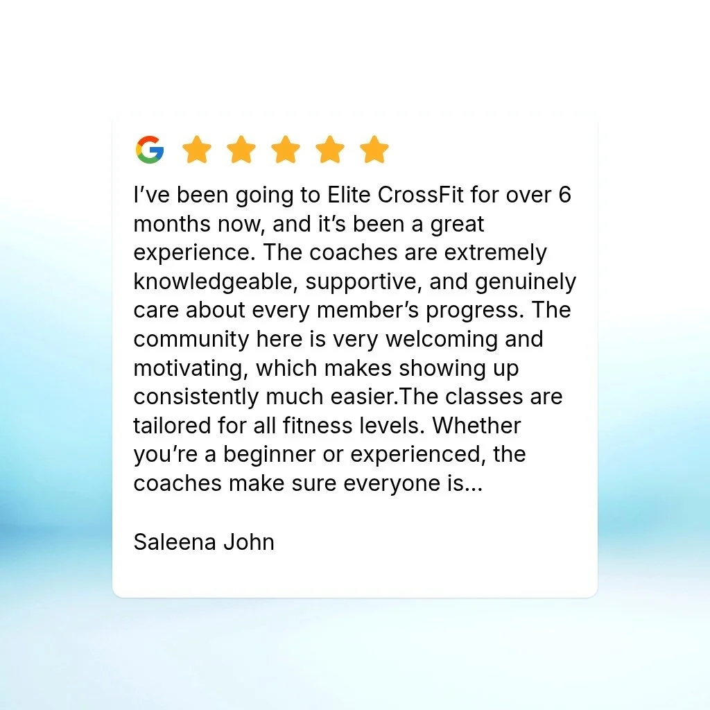 I&rsquo;ve been going to Elite CrossFit for over 6 months now, and it&rsquo;s been a great experience. The coaches are extremely knowledgeable, supportive, and genuinely care about every member&rsquo;s progress. The community here is very welcoming a