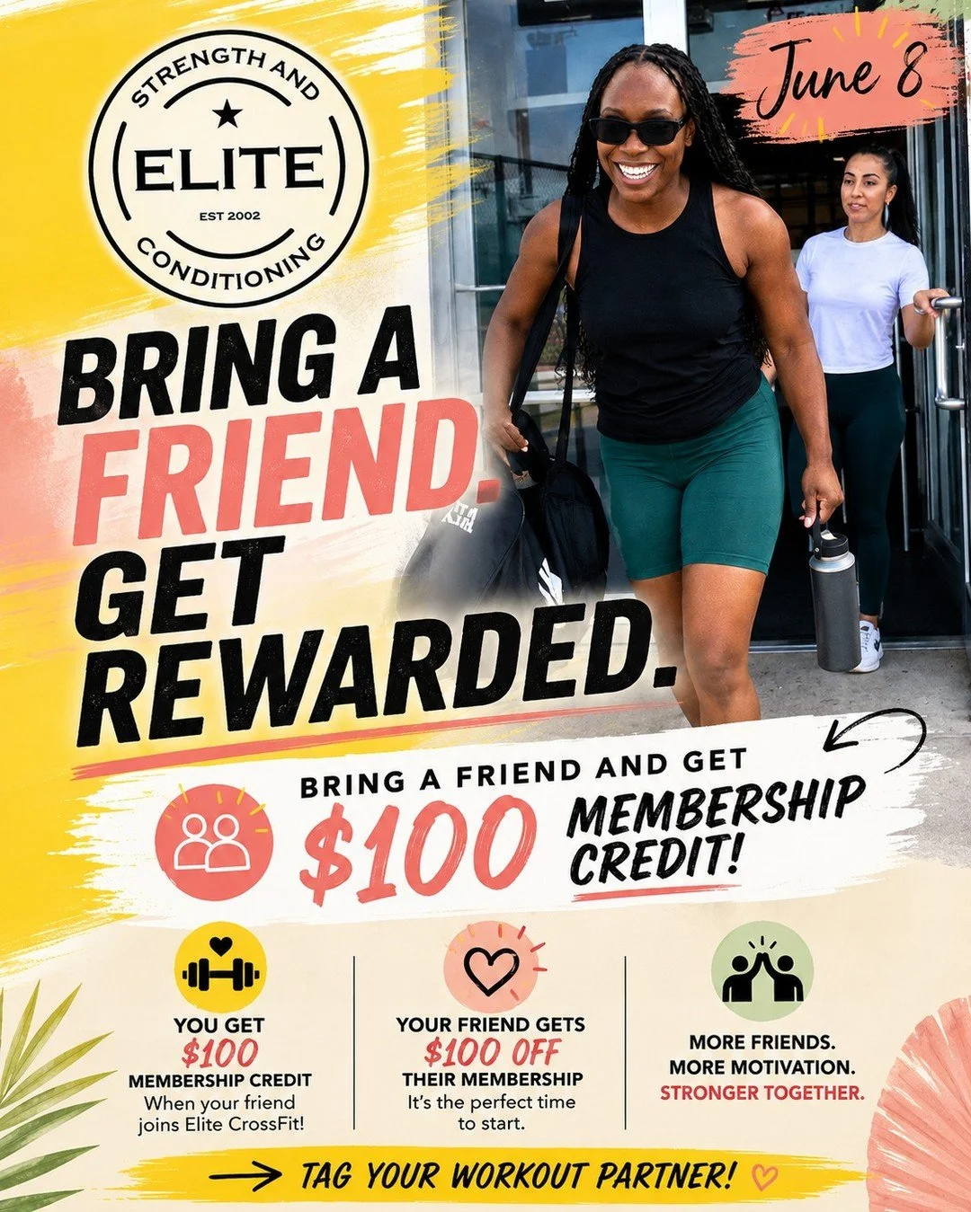 Friends that sweat together &amp;gt; 🔥

Bring a friend to Elite.
If they join &rarr; you earn $100 membership credit.

Tag the person you&rsquo;ve been trying to convince 👇

#EliteConditioning #BringAFriend #CrossFit #SanAntonio #CommunityFitness #
