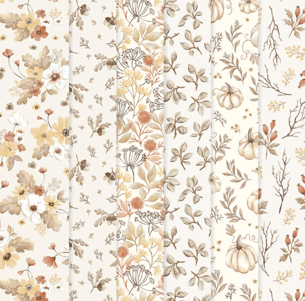 Glow of Harvest Specialty Designer Series Paper with soft autumn florals, pumpkins, leaves, acorns, and botanical patterns