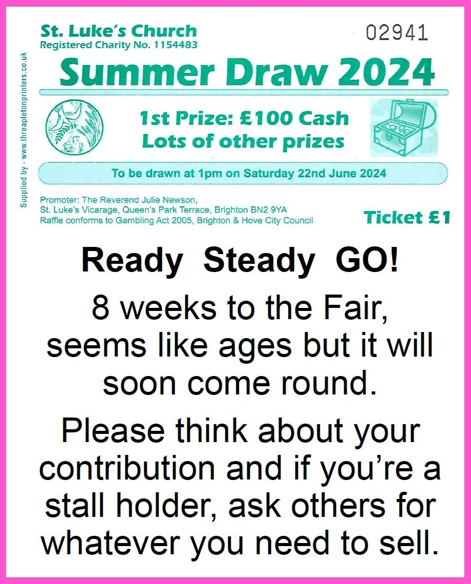 Draw Tickets for the Summer Fair (in June😜) can be purchased on the day of the Fair but if you would like to purchase before then, please contact Deacon Julie on 01273 750147 or email her at julie.newson@btinternet.com

 #summerfair #fundraising #ch
