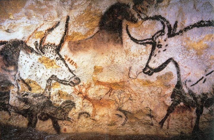 Cave paintings from Lascaux caves (Montignac, Dordogne, France). 