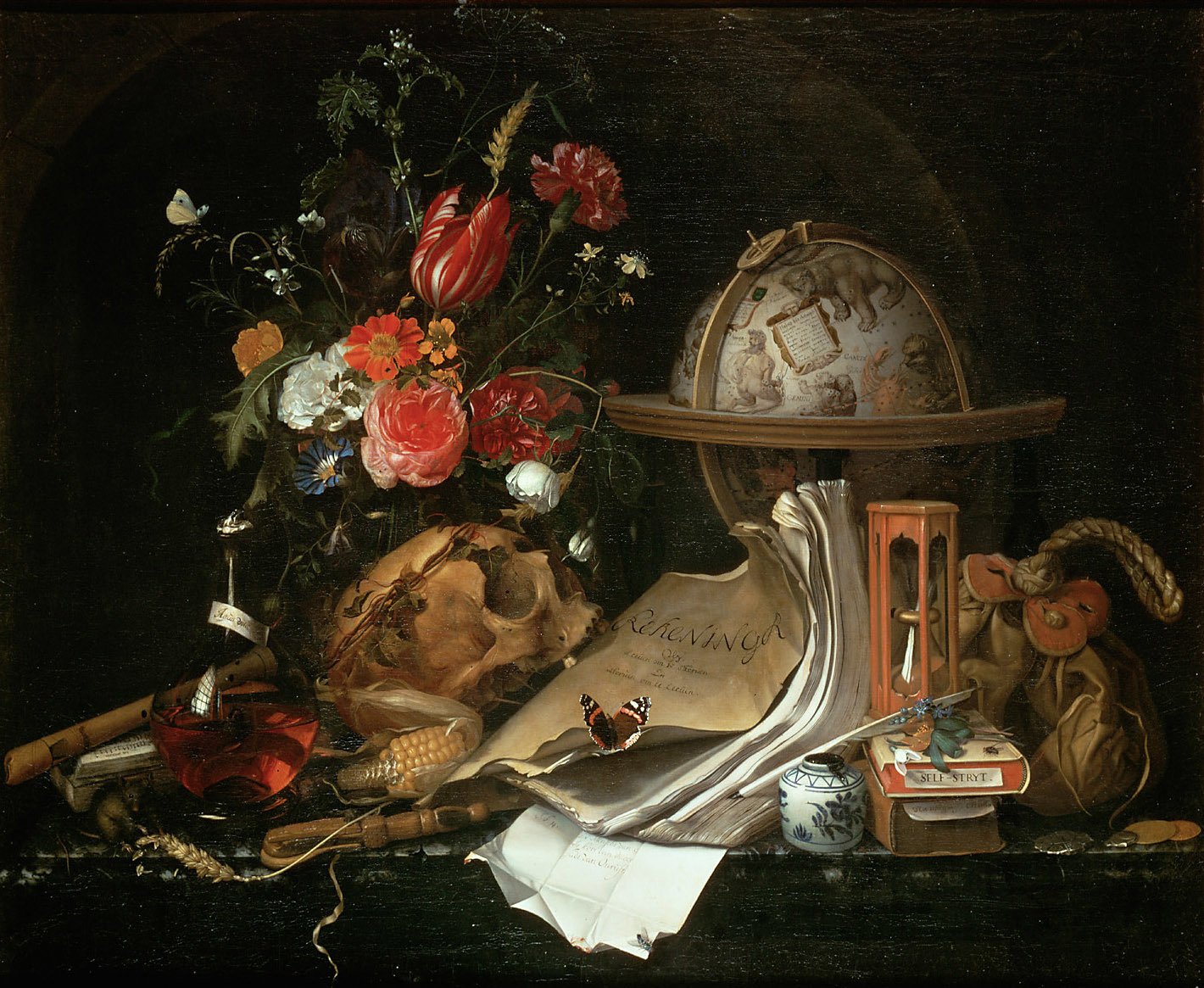 Vanitas still life by Maria van Oosterwijck. 1668.