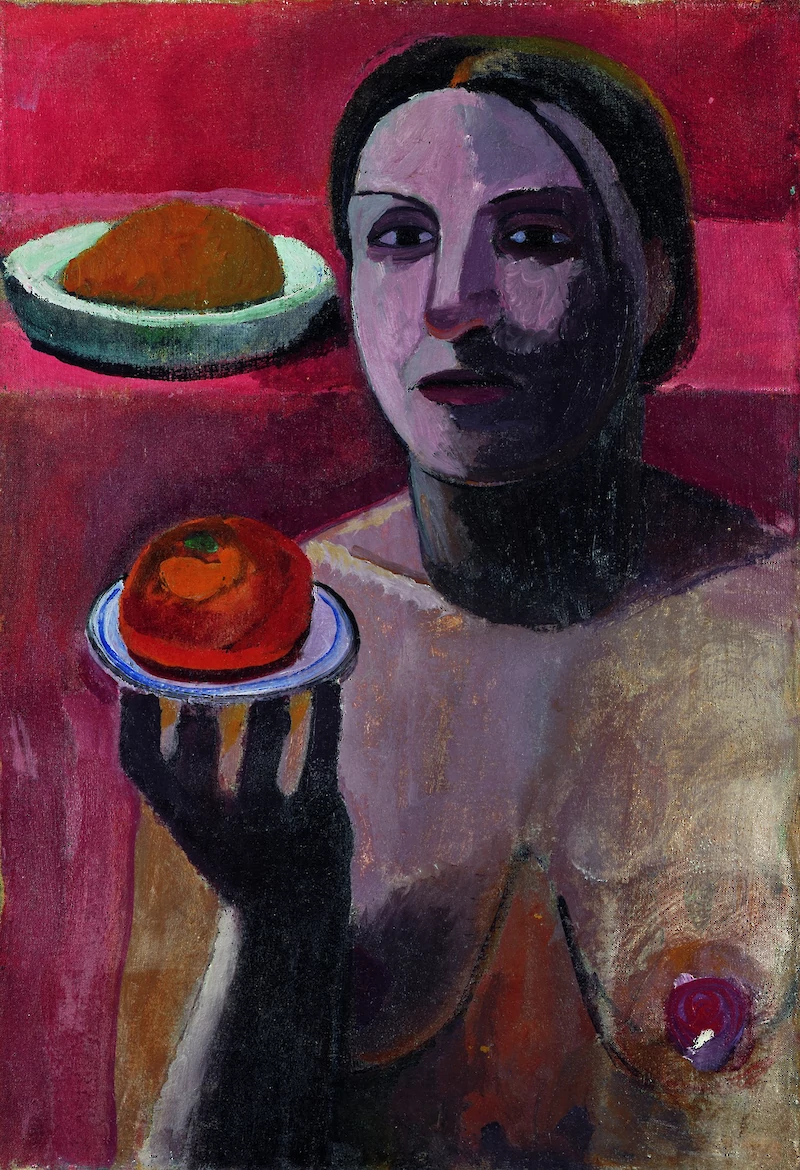 Italian woman with a plate in her raised hand by Paula Modersohn-Becker. 1906.