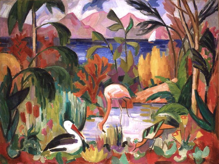 Jean Metzinger, 1907, Paysage coloré aux oiseaux aquatiques.