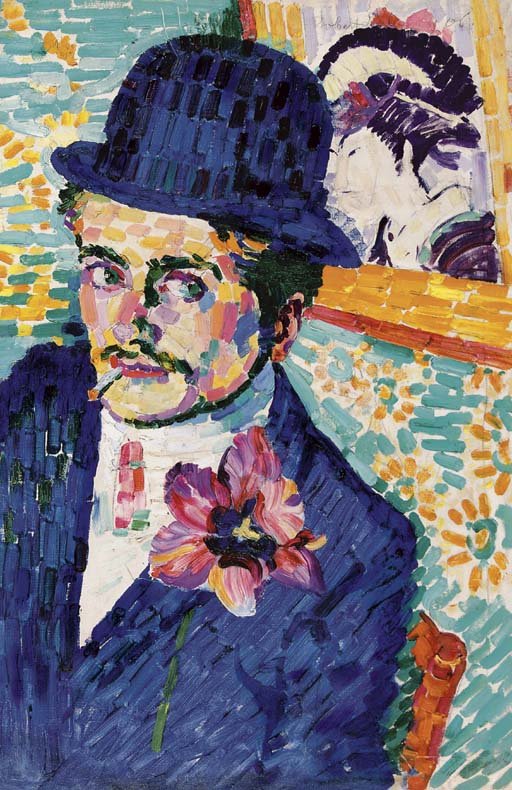 L'homme à la tulipe (Portrait de Jean Metzinger) by Robert Delaunay. 1906.