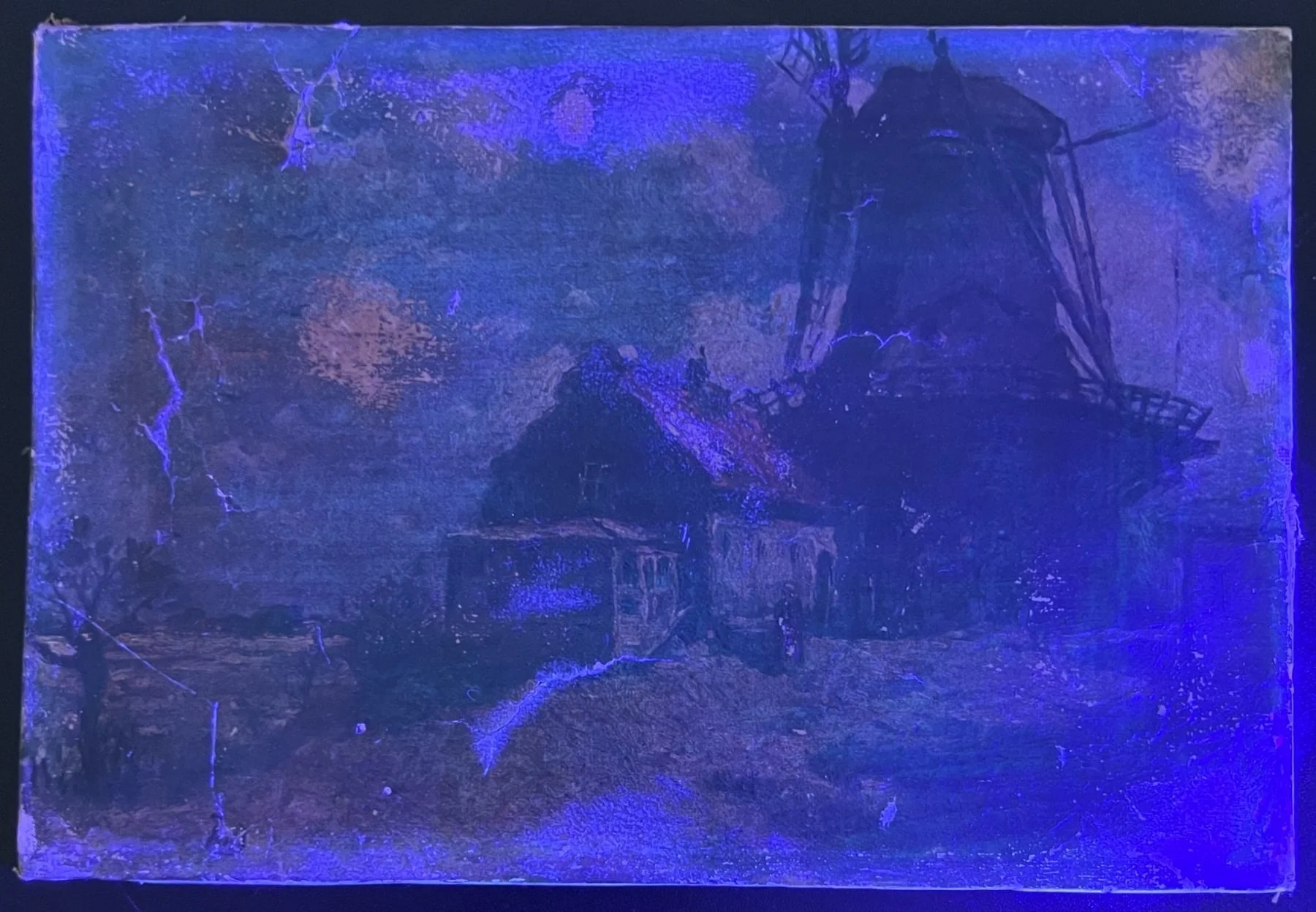 Full recto of 'Antique Dutch Oil Painting' before treatment in UV light EV0.