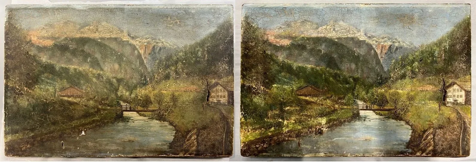 Untitled Landscape before and after varnish removal.