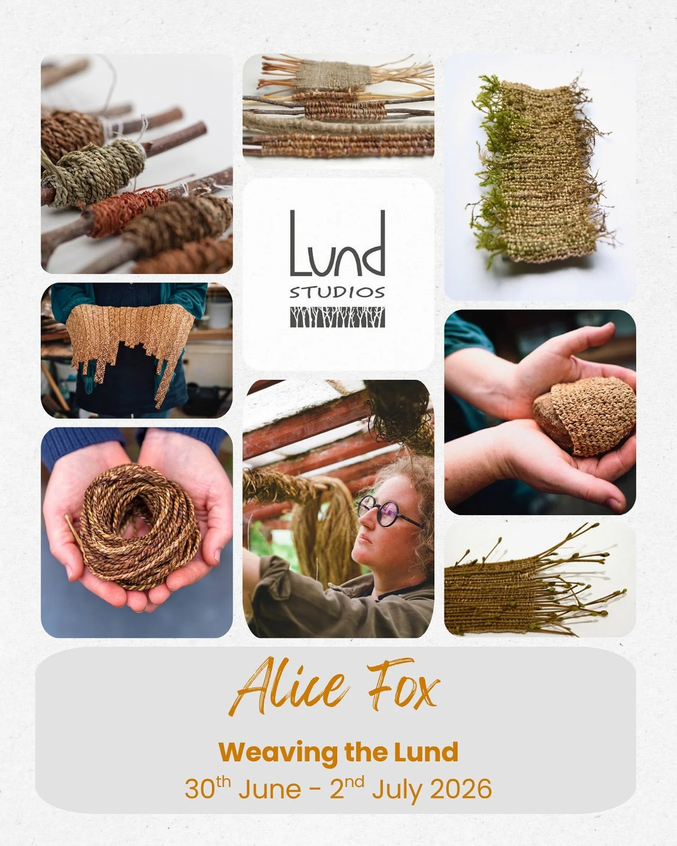 Alice Fox - &lsquo;Weaving the Lund&rsquo;
30th June - 2nd July 2026

Thrilled that Alice will be returning to The Lund to run a course next summer! Working with Alice you&rsquo;ll explore the land around the studio, creating records of experiences o