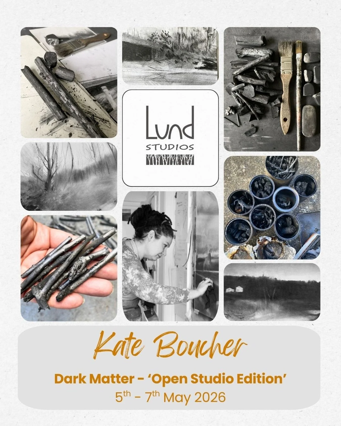 Kate Boucher
&lsquo;Dark Matter (The Open Studio Edition)&rsquo; - an exploration of charcoal through landscapes dear to you.
5th - 7th May 2026

Very much looking forward to this course! the first of two that Kate will be running here at The Lund ne