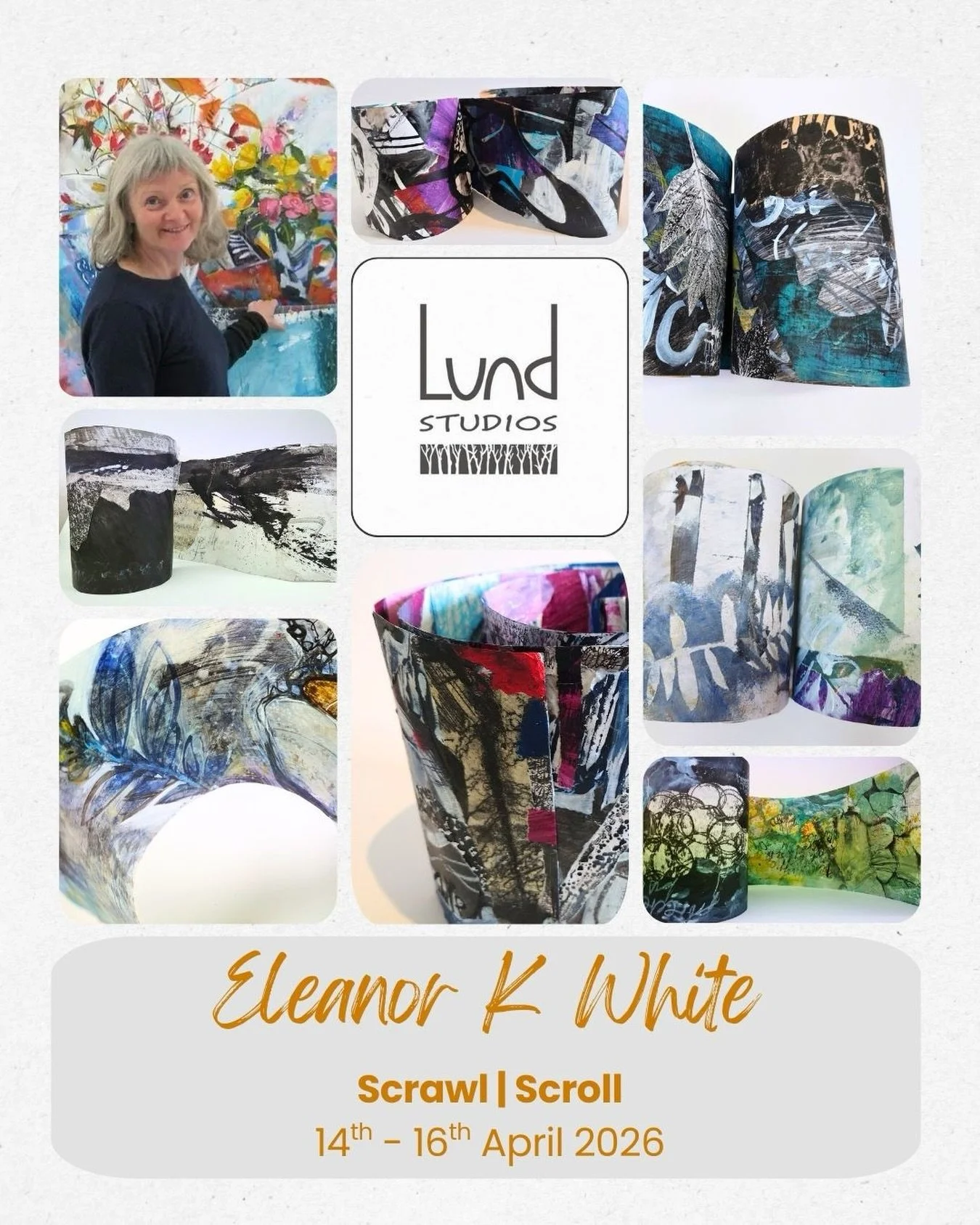 &lsquo;Scrawl | Scroll&rsquo; 
with Eleanor K White
14th to 16th April

Eleanor has been making the long trek down from Ullapool to run courses here at The Lund since 2018 - Always a privilege to be her host - thrilled that she back this April!

Elea