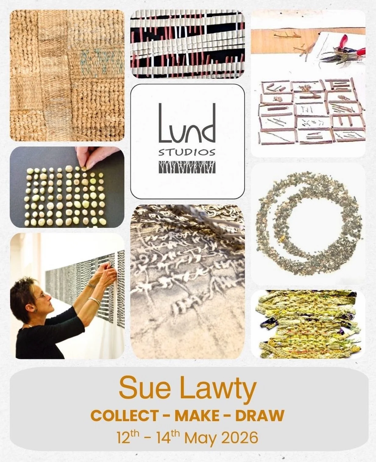 Thrilled to share that Sue Lawty will be running a three-day course here at The Lund in May!
COLLECT - MAKE - DRAW
12th to 14th May

With a personal practice comprising weaving, drawing and assemblage, Sue Lawty is known for her quiet, minimal textil