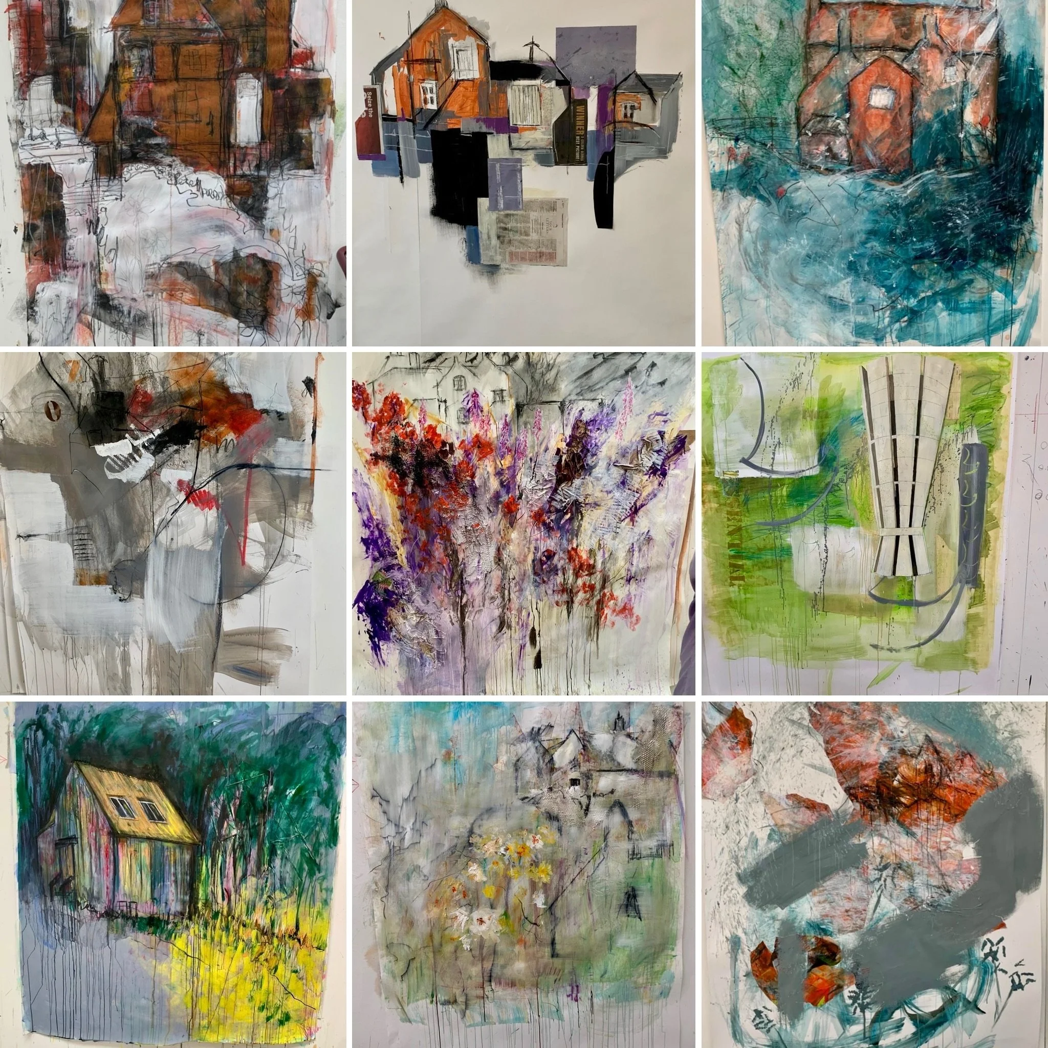 Exploring mark making on a large scale with Pete Monaghan here at The Lund last week - &lsquo;Washing Lines- Large Scale!&rsquo; - three days making full use of the walls and floor in the Drawing Barn.
Taking inspiration from the buildings and struct
