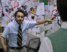 charlie day conspiracy board representing the sometimes chaotic but beautiful process of design