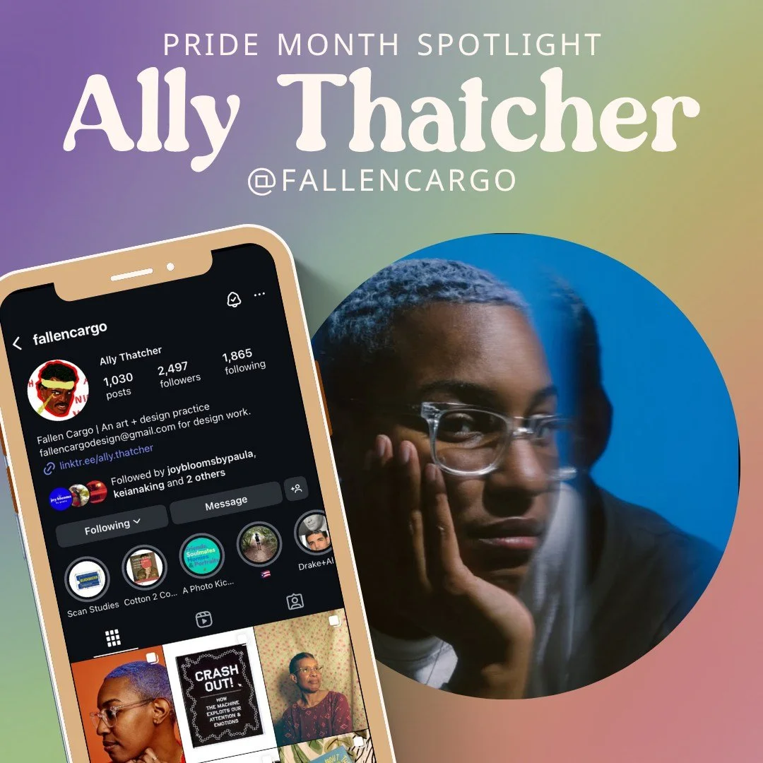 Butta is back with another Pride Month Spotlight!🏳️&zwj;🌈✨ Today, we are highlighting Ally Thatcher, the creator of @fallencargo! Let&rsquo;s get into this tea:

Fallen Cargo is an art + design practice that examines the exploitation, erasure, and 